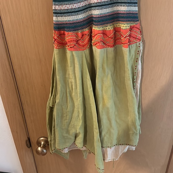 Salabianca Women’s Sleeveless Striped Sequin Artsy Dress Green Yellow Size 2 - Picture 3 of 13